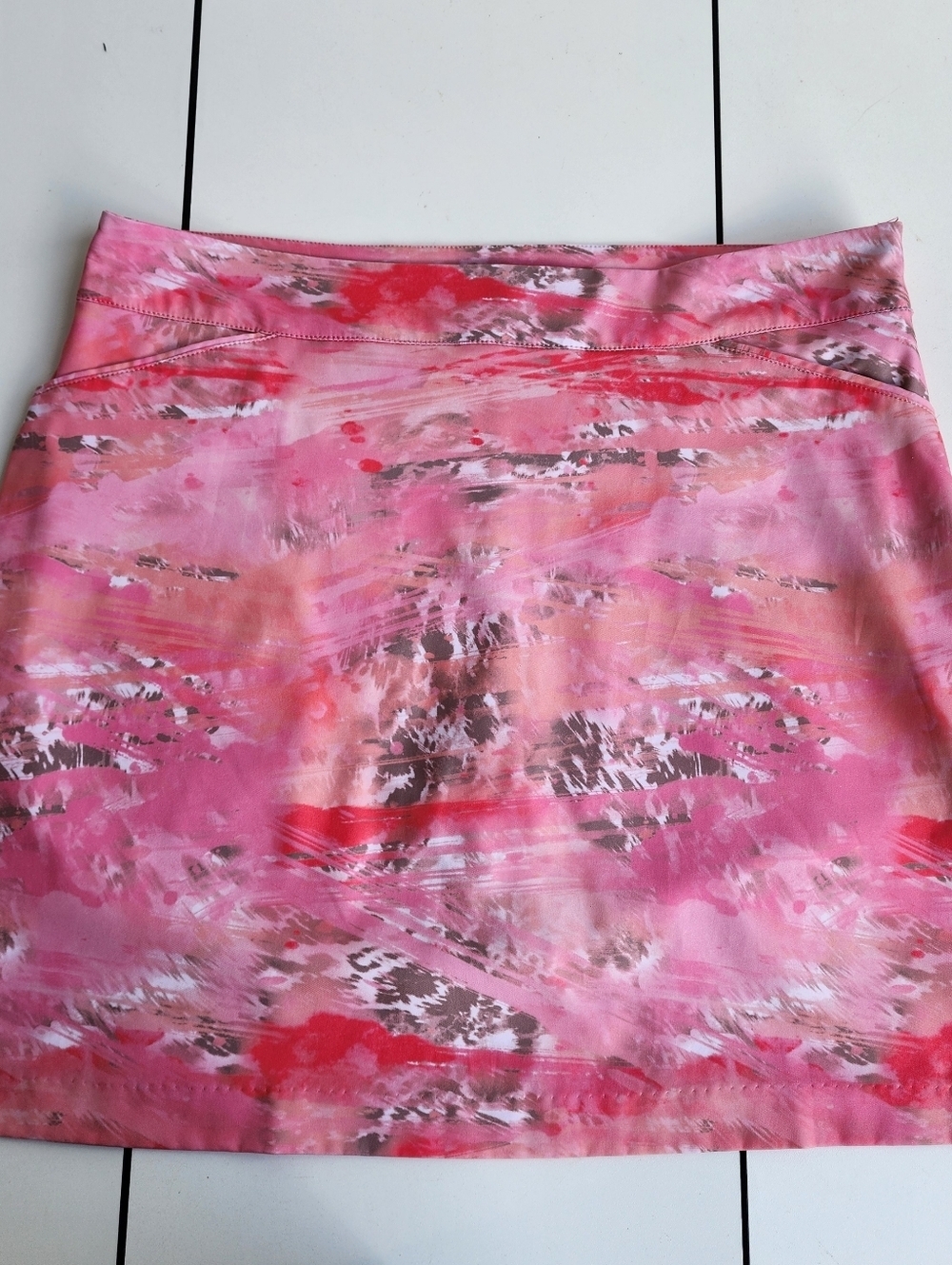 Coral Bay Women Athletic Skort Skirt w/ Shorts Pull On Pockets Pink Beige Sz 12